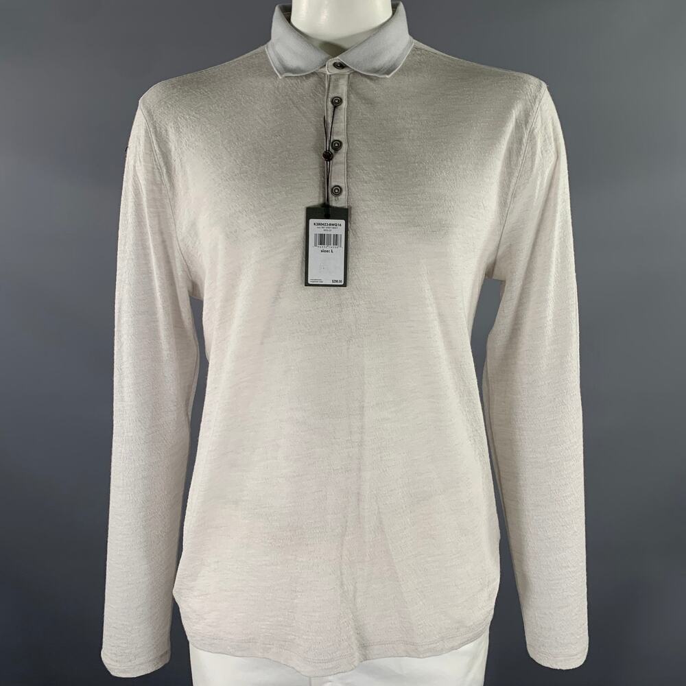 JOHN VARVATOS Size L Grey Knitted Wool Long Sleeve Polo